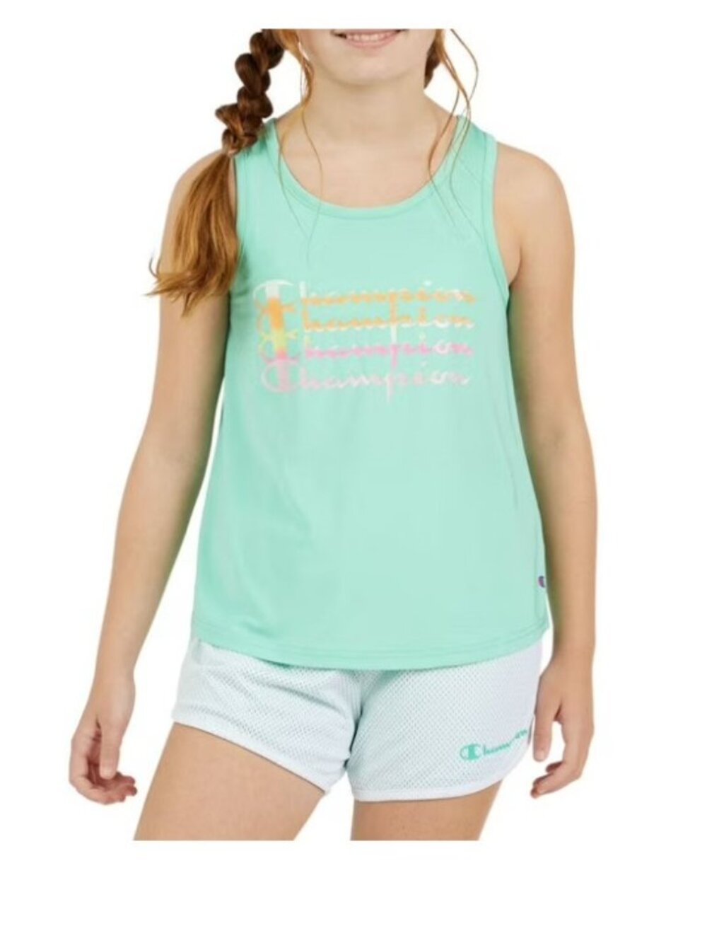Champion Girl's Active Tank Top Size 10/12 High-Low Hem w/Chest Graphic NWT